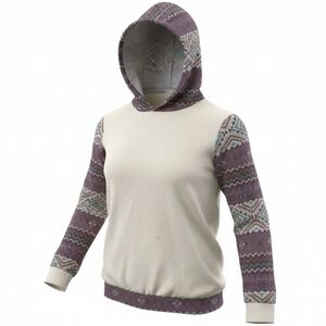 Lovely Melody Hoodie‎ Women's Large Cream Purple Southwestern Tribal Pullover